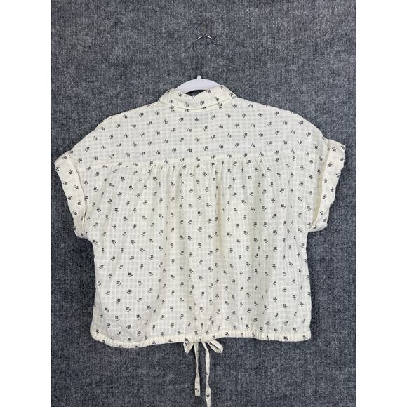 Madewell XS Button-Up Drawstring Shirt in Blooming Ikat white cropped - Picture 9 of 11